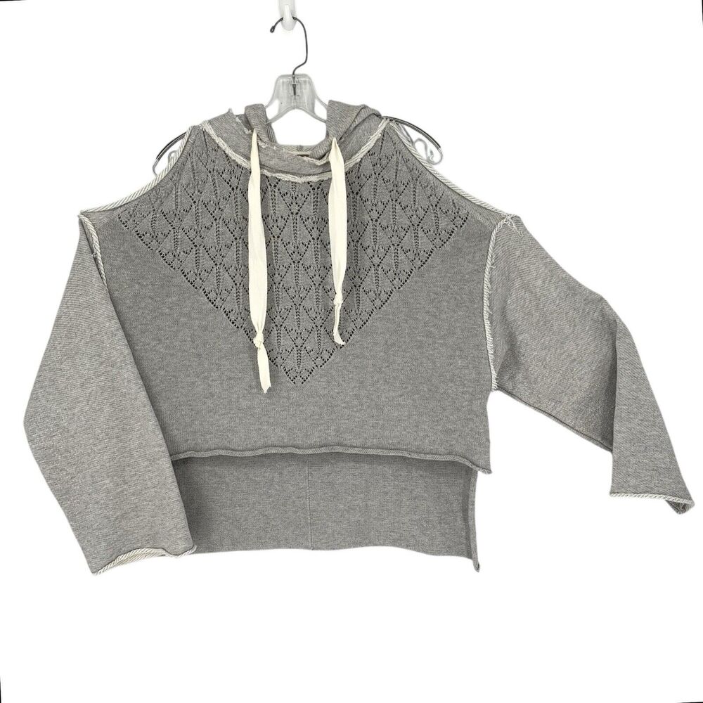 Free People Open Shoulder Cropped Hoodie Sweater Cotton XS Oversized Gray Boho